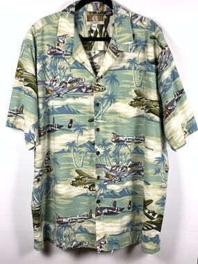 Kalaheo Hawaiian Shirt 2XL Airplane Print Made in Hawaii USA Tropical Button Up